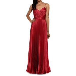 Betsy & Adam red Pleated Satin Grecian Gown sz 6